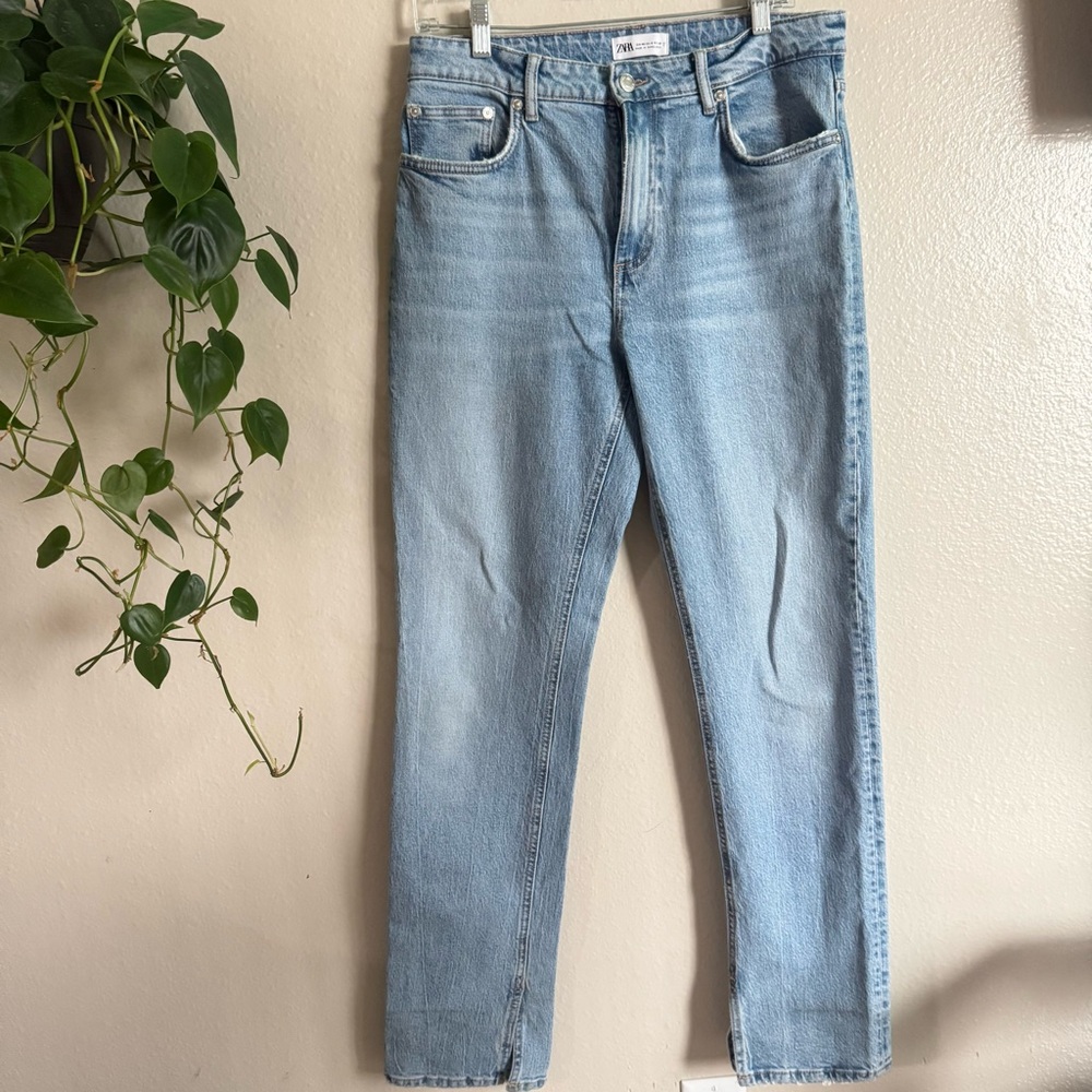 Zara Women's Light Blue High Rise Jeans split ankle